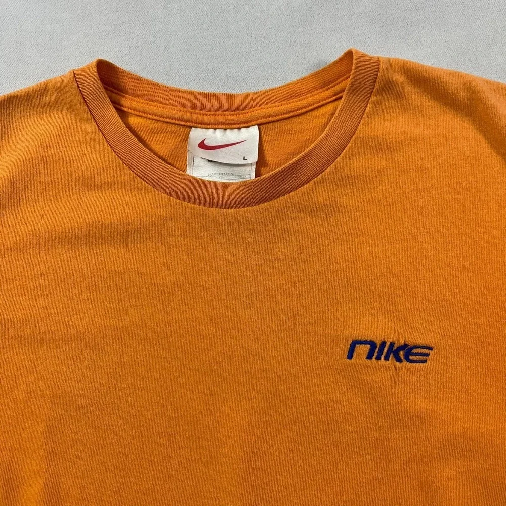 Vintage Nike T Shirt Men Large‎ Orange Embroidered Small Spell Out USA 90s